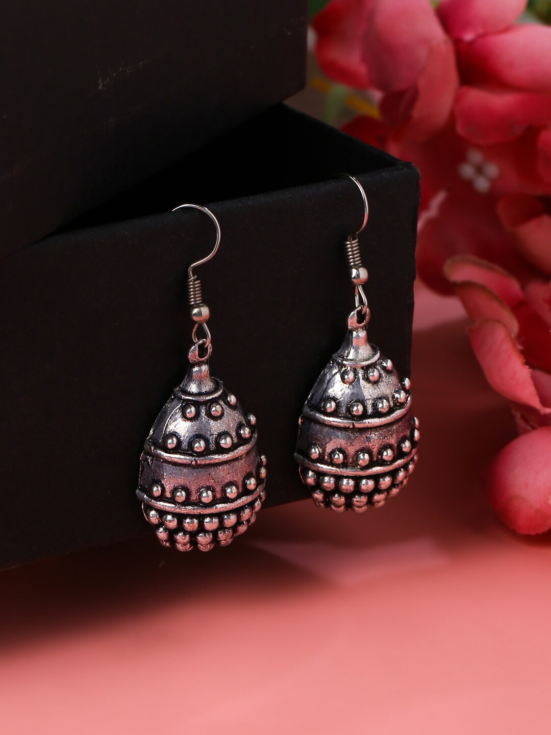 

VIRAASI Silver-Plated Dome Shaped Drop Earrings