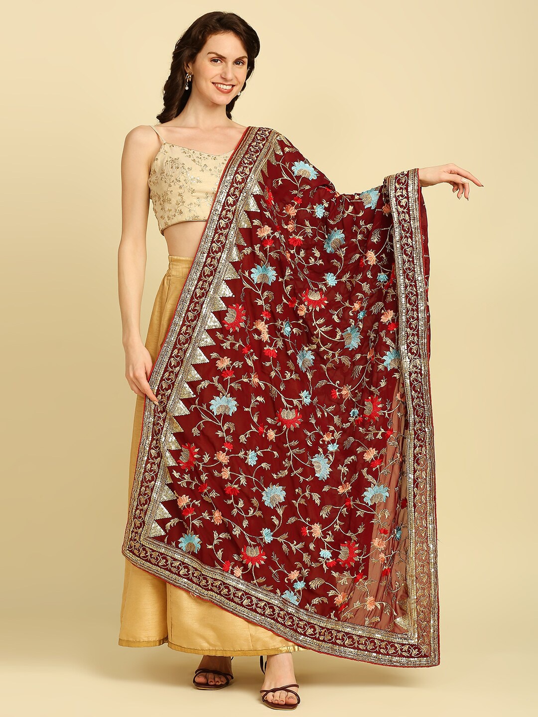 

Dupatta Bazaar Embroidered Dupatta with Sequinned, Maroon