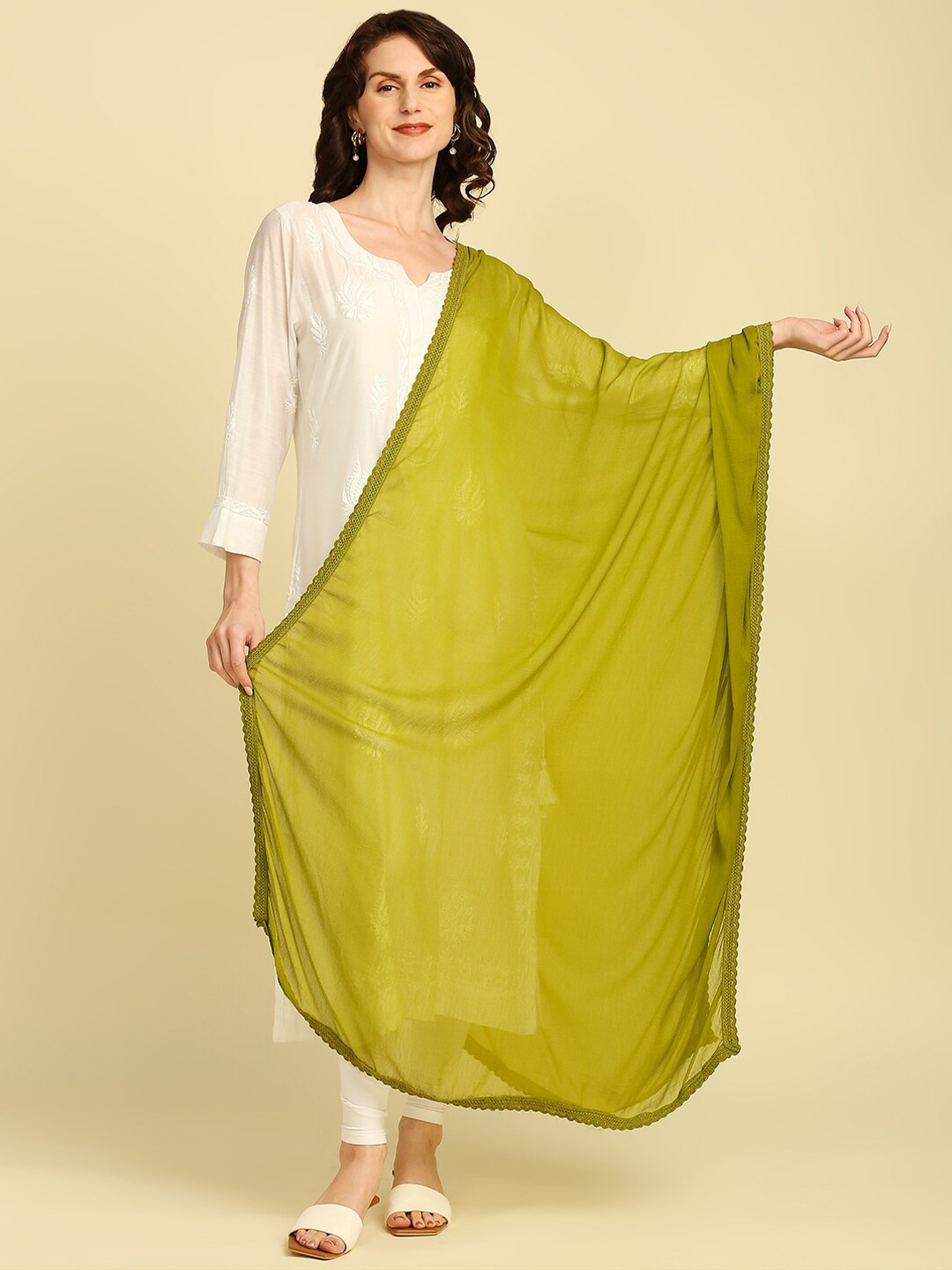 

Dupatta Bazaar Olive Green Solid Dupatta