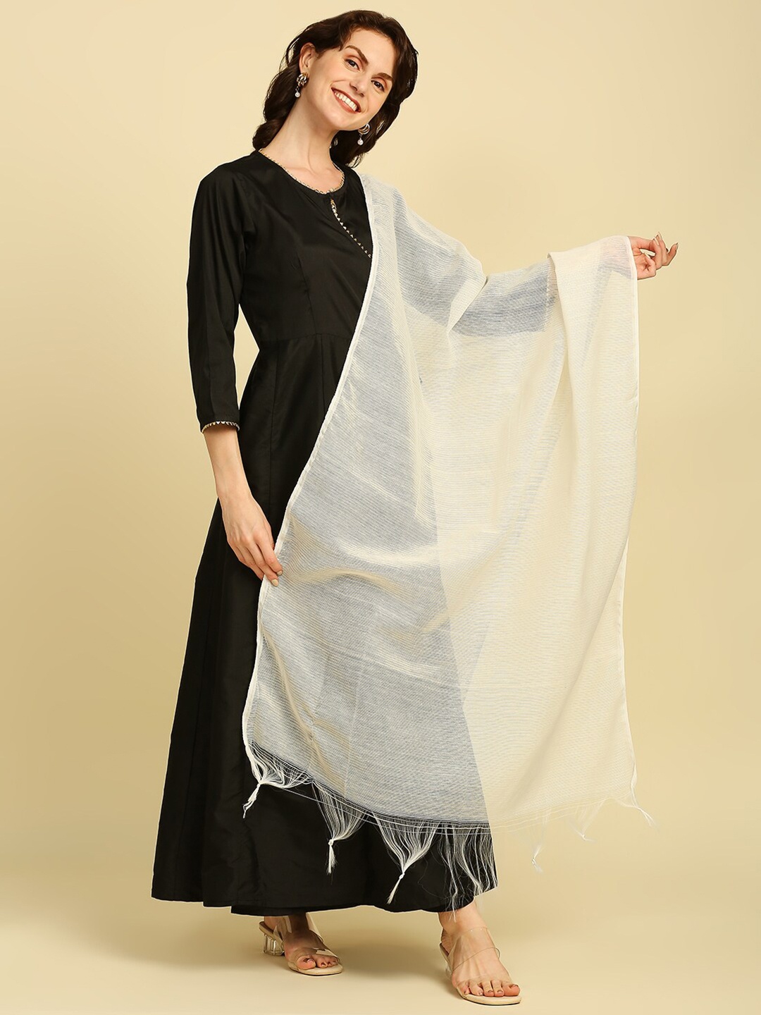 

Dupatta Bazaar Woven Design Pure Cotton Dupatta, Off white