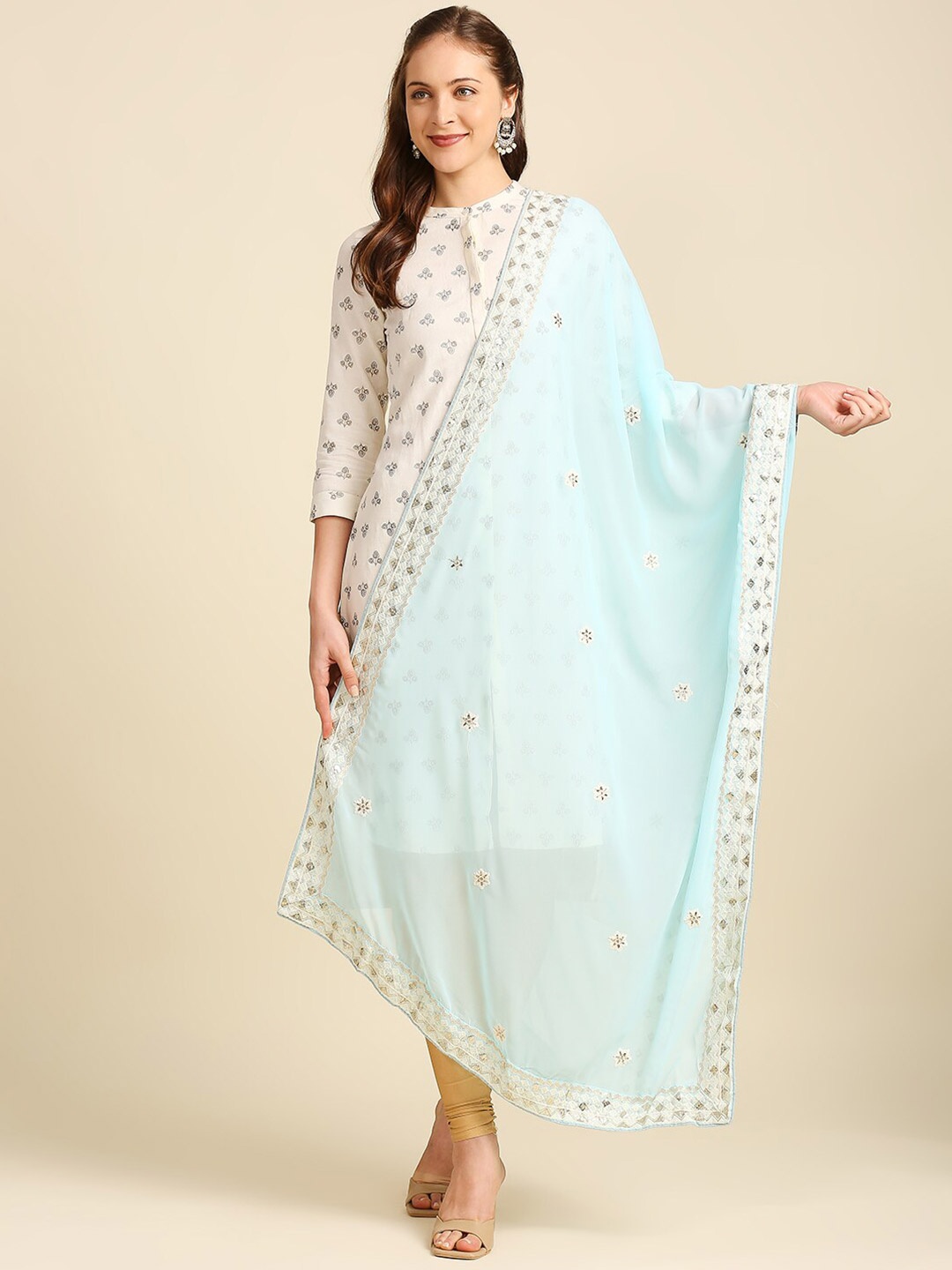 

Dupatta Bazaar Ethnic Motifs Embroidered Dupatta with Zardozi, Blue