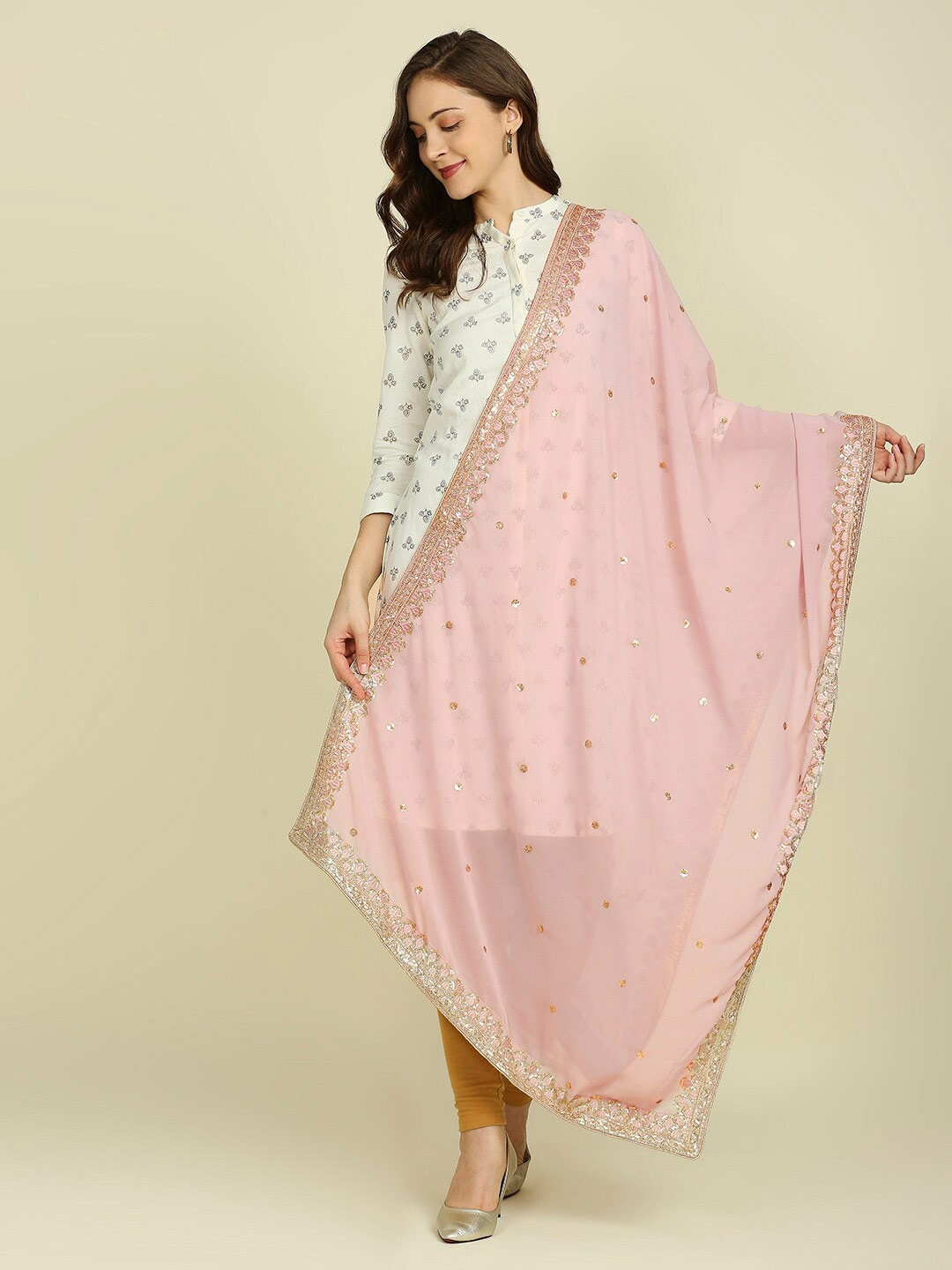 

Dupatta Bazaar Ethnic Motifs Embroidered Dupatta with Zardozi, Mauve