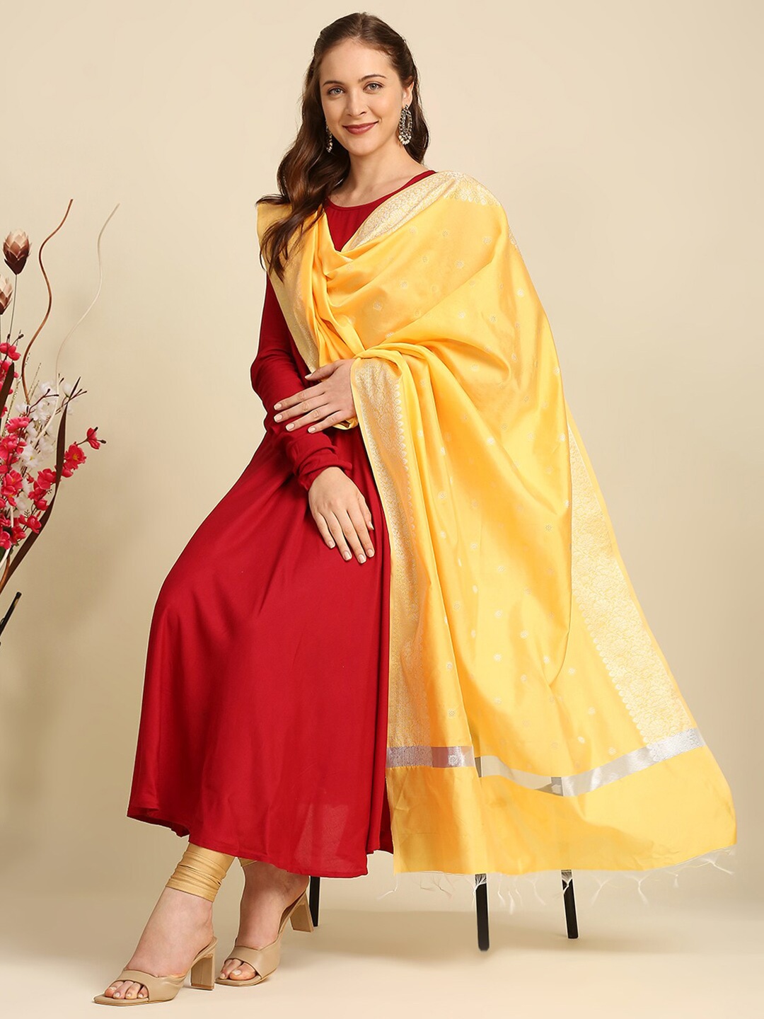 

Dupatta Bazaar Ethnic Motifs Woven Design Dupatta, Yellow