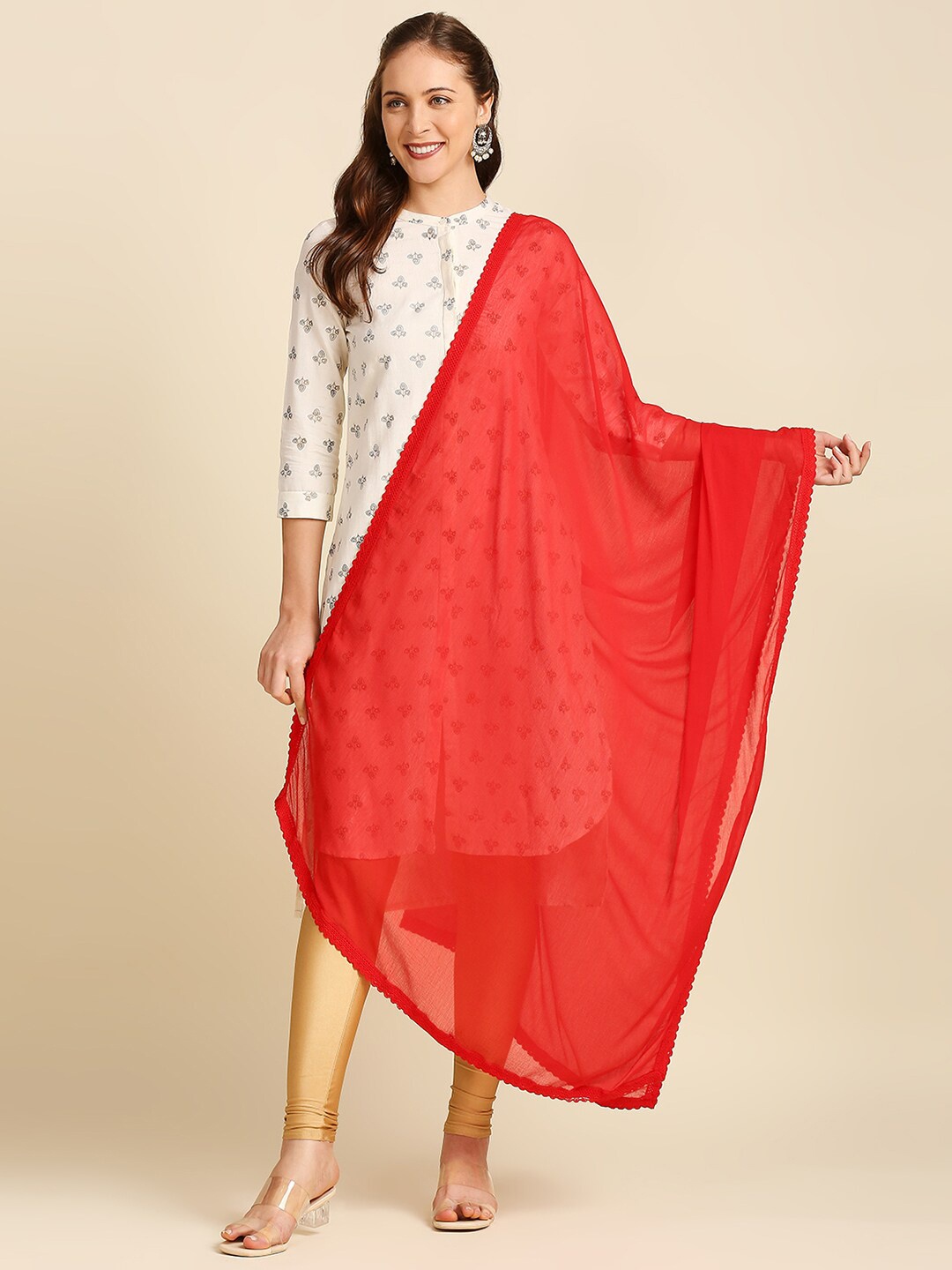 

Dupatta Bazaar Women Solid Dupatta, Red