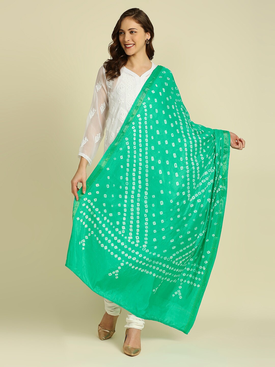 

Dupatta Bazaar Women Bandhani Printed Dupatta, Sea green