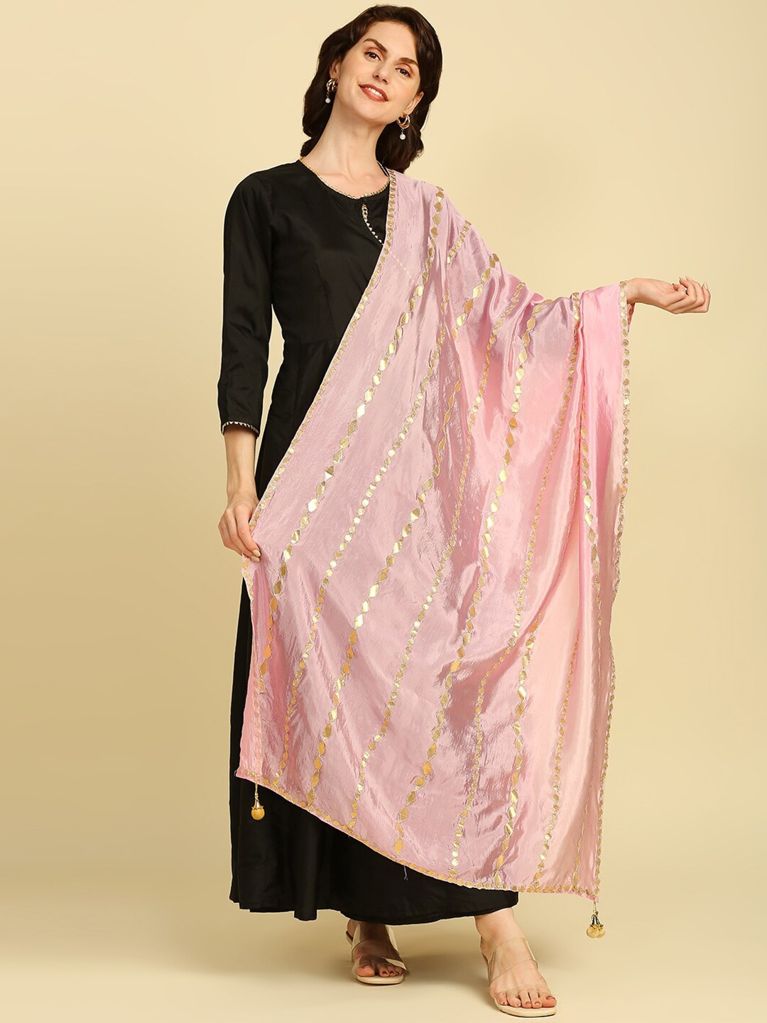 

Dupatta Bazaar Embroidered Dupatta with Gotta Patti, Pink