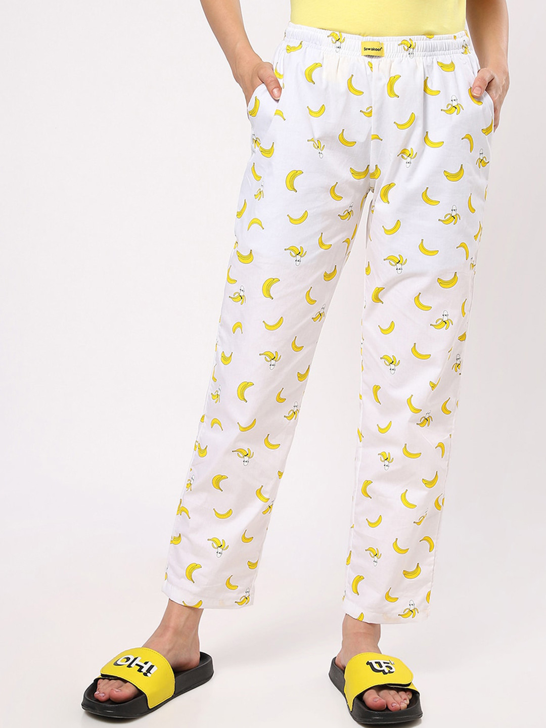 

Bewakoof Women White & Yellow Printed Lounge Pants