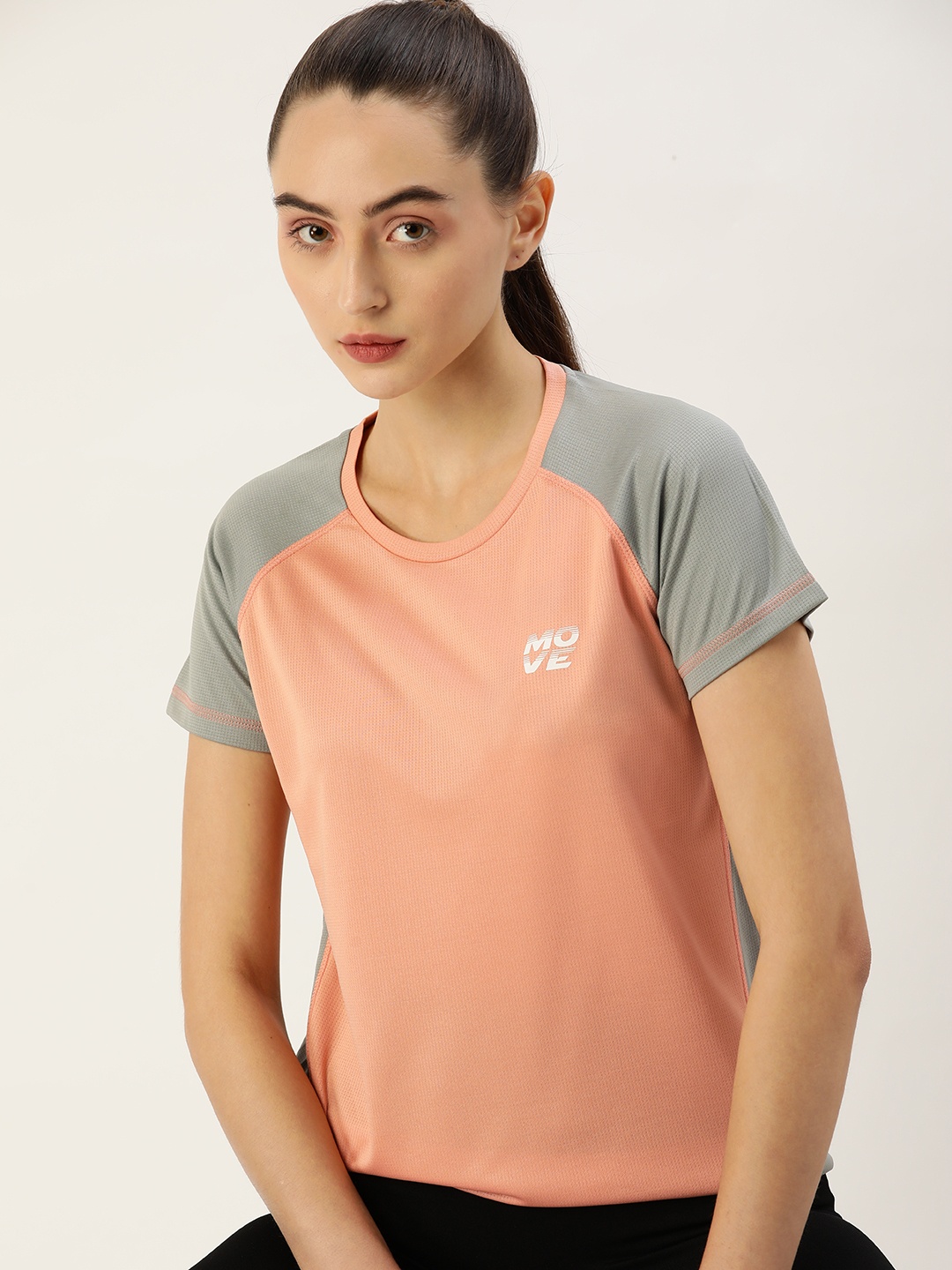 

DressBerry Women Peach-Coloured & Grey Solid T-shirt