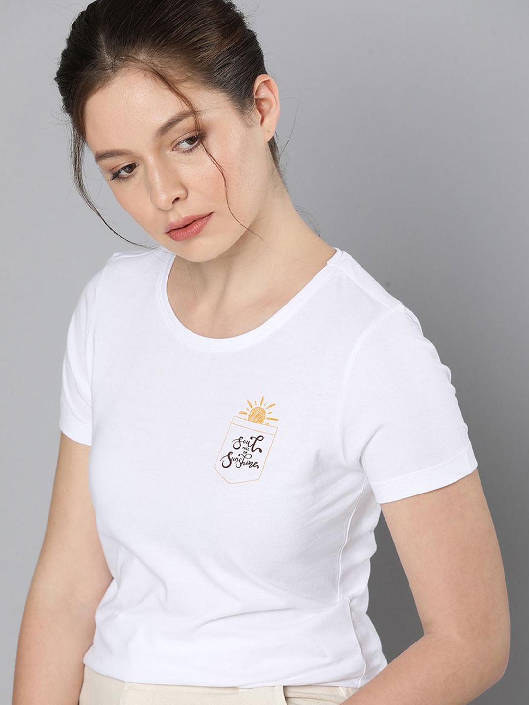 

HERE&NOW Women White Solid Pure Cotton T-shirt
