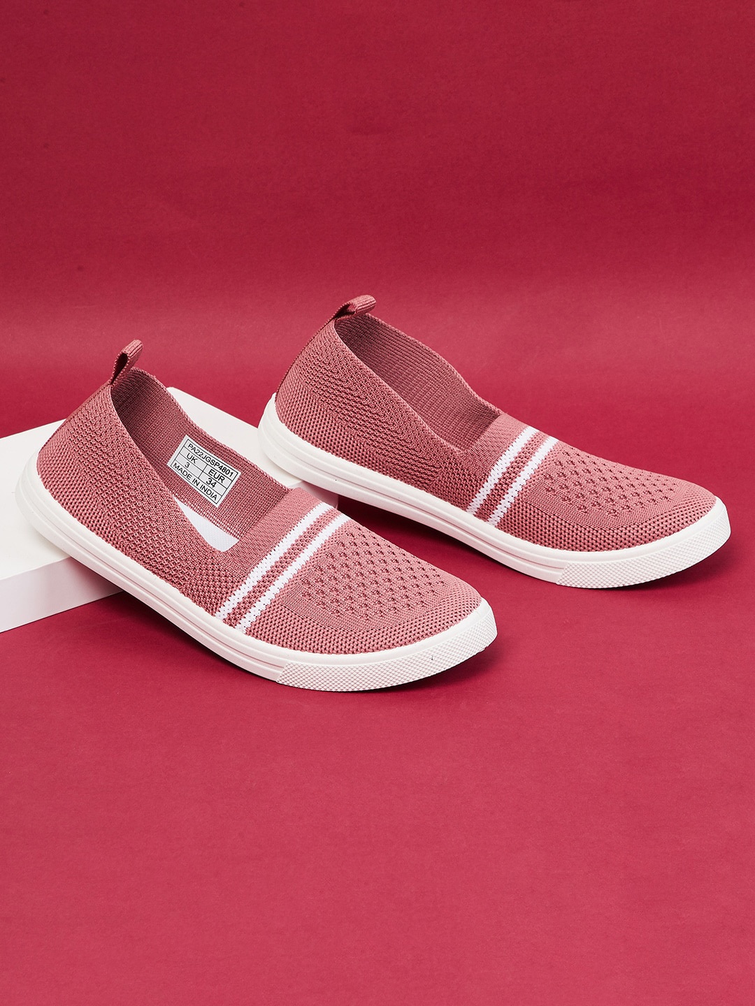 

max Girls Pink Woven Design Slip-On Sneakers