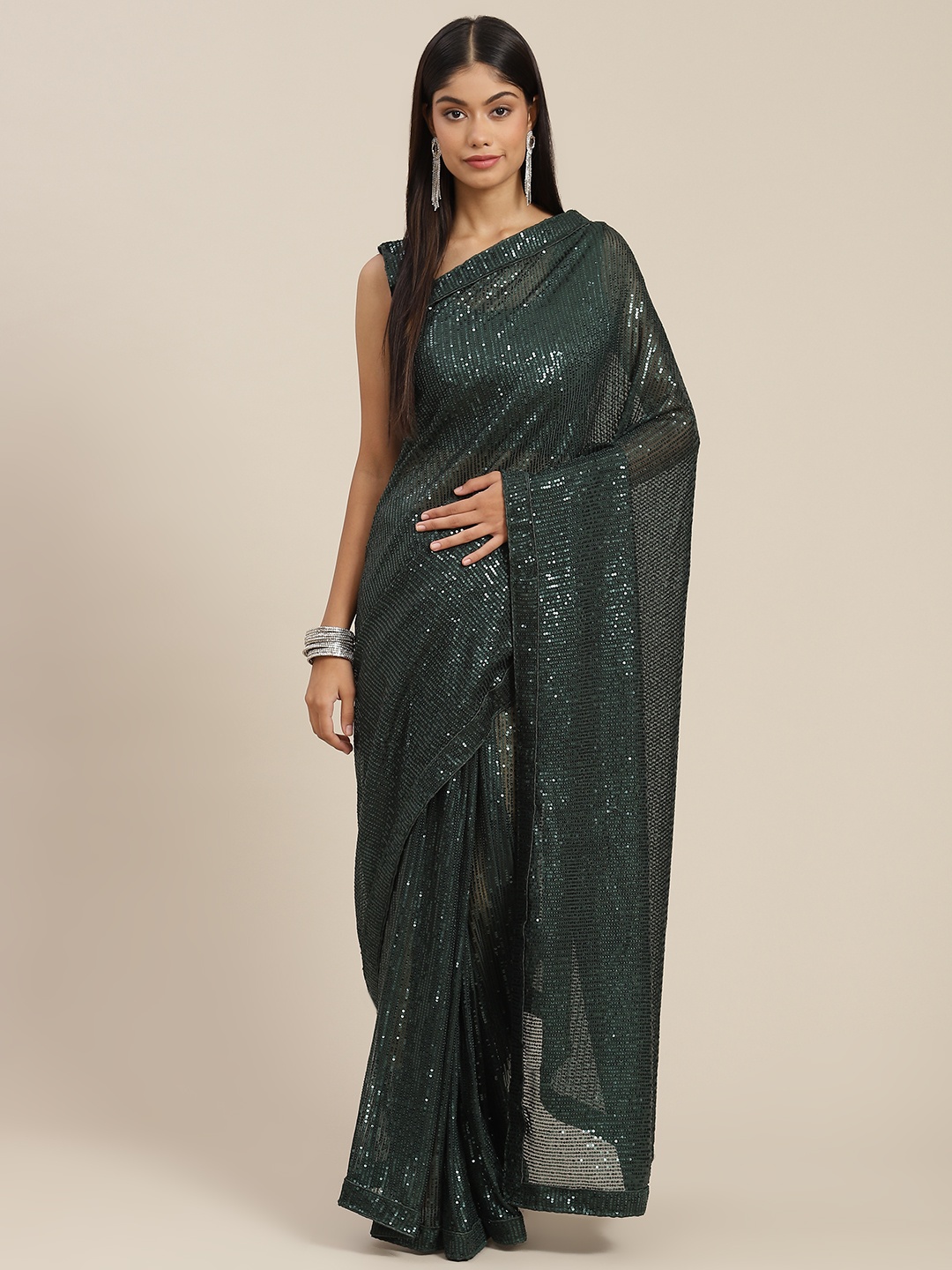 

Mitera Green Embellished Sequinned Saree