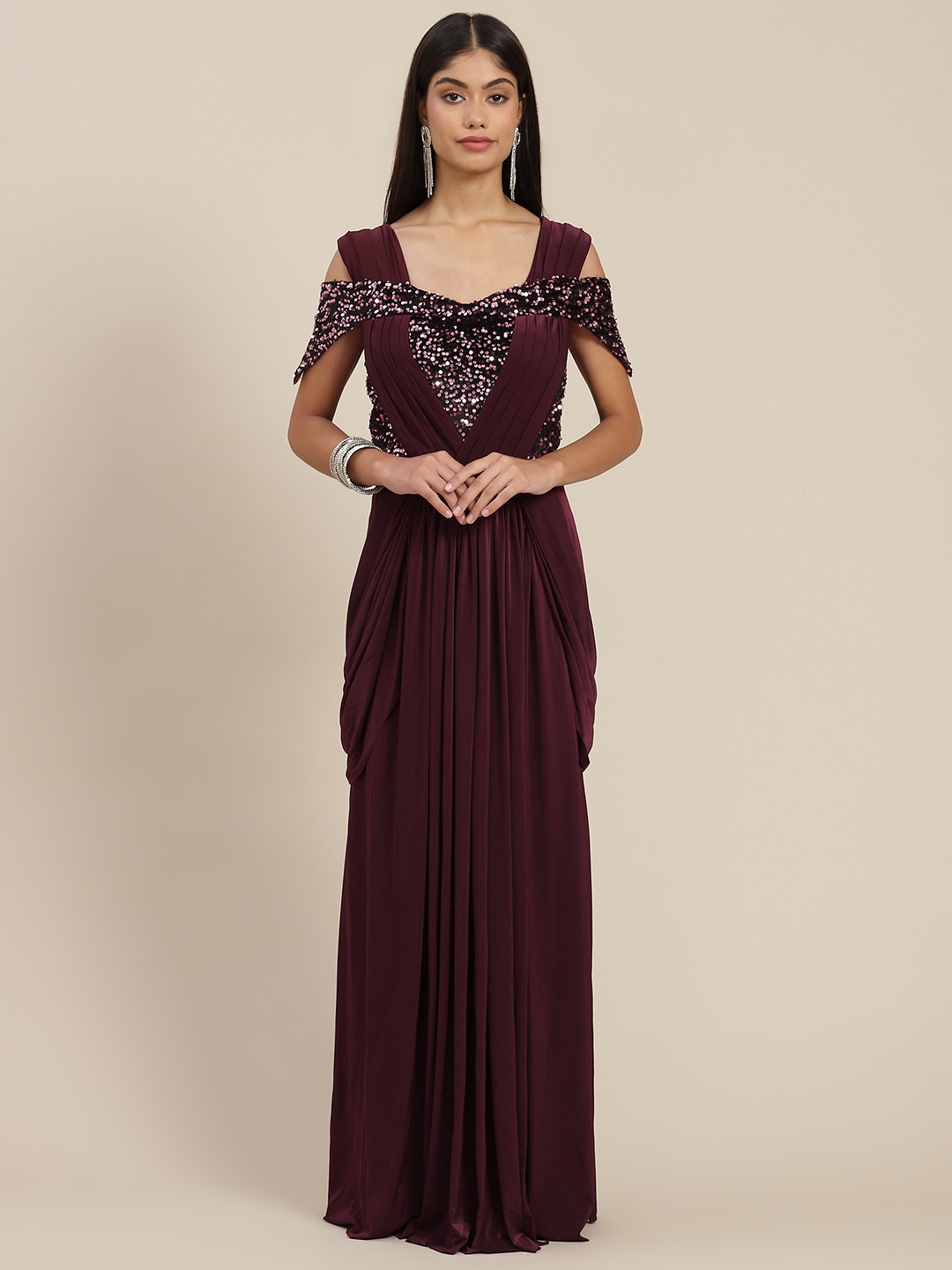 

Mitera Burgundy Ready to Wear Saree