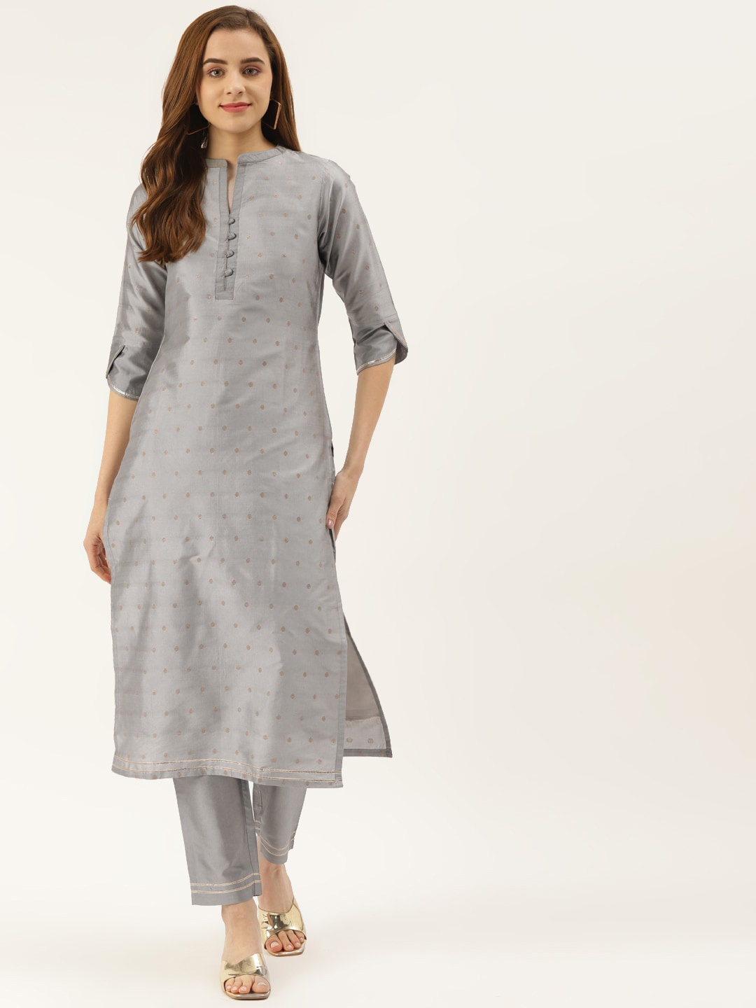 

VAABA Women Printed Silk Blend Kurta with Trouser, Grey