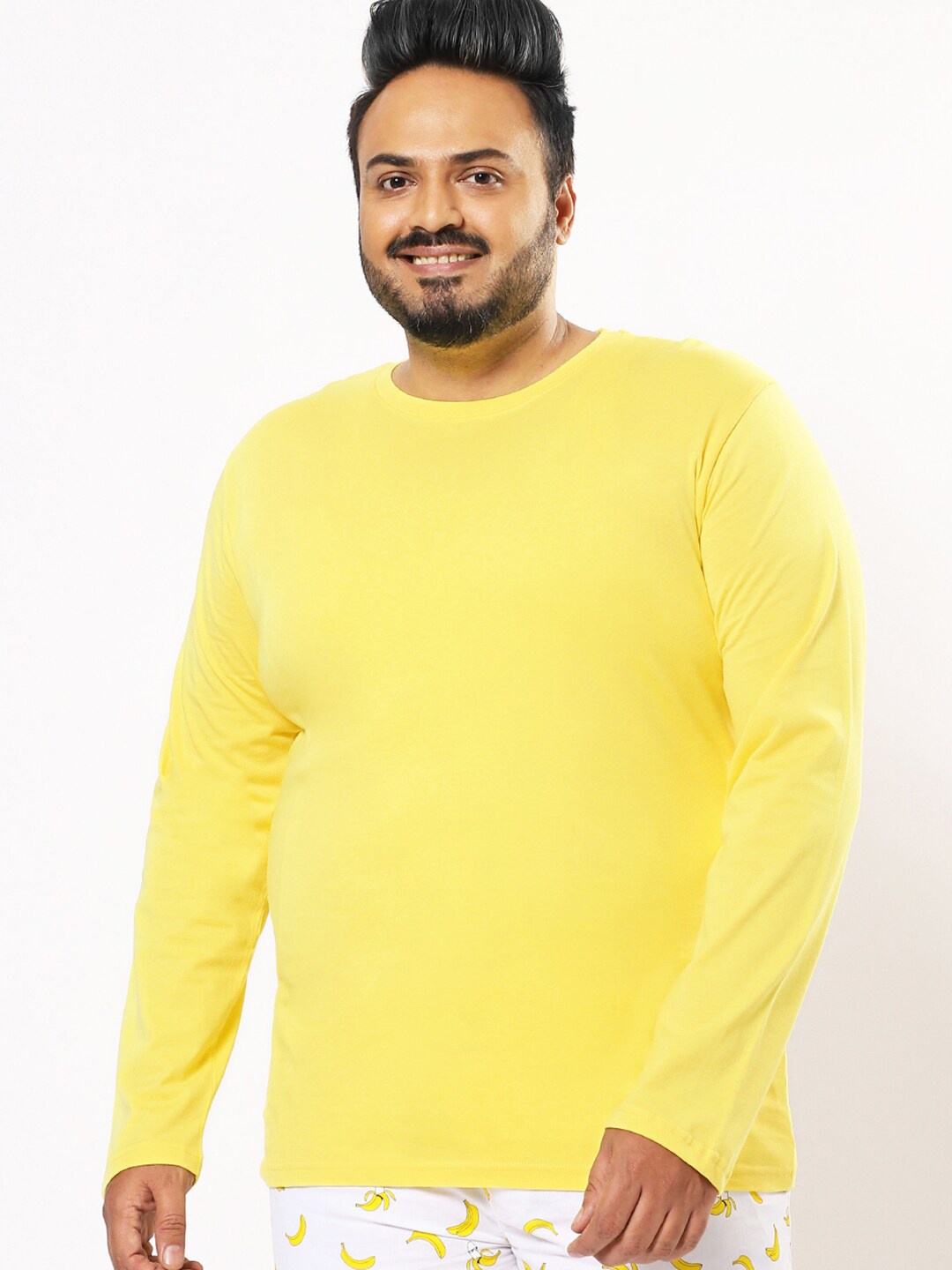 

Bewakoof Plus Men Solid Yellow T-shirt