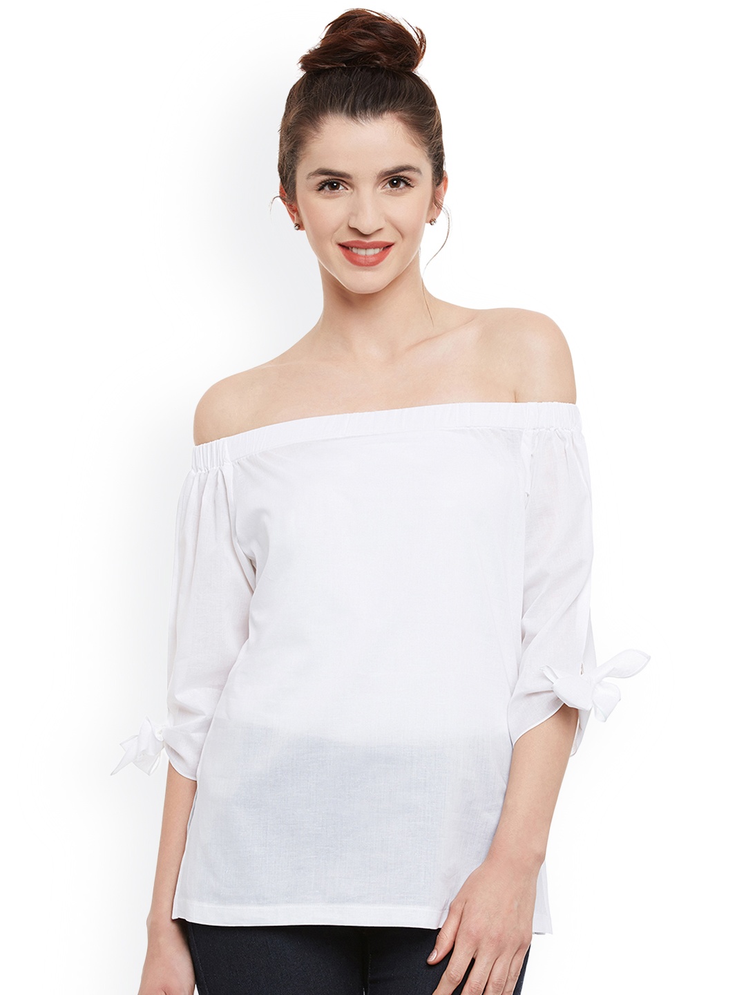 

Miss Chase Women White Solid Bardot Top