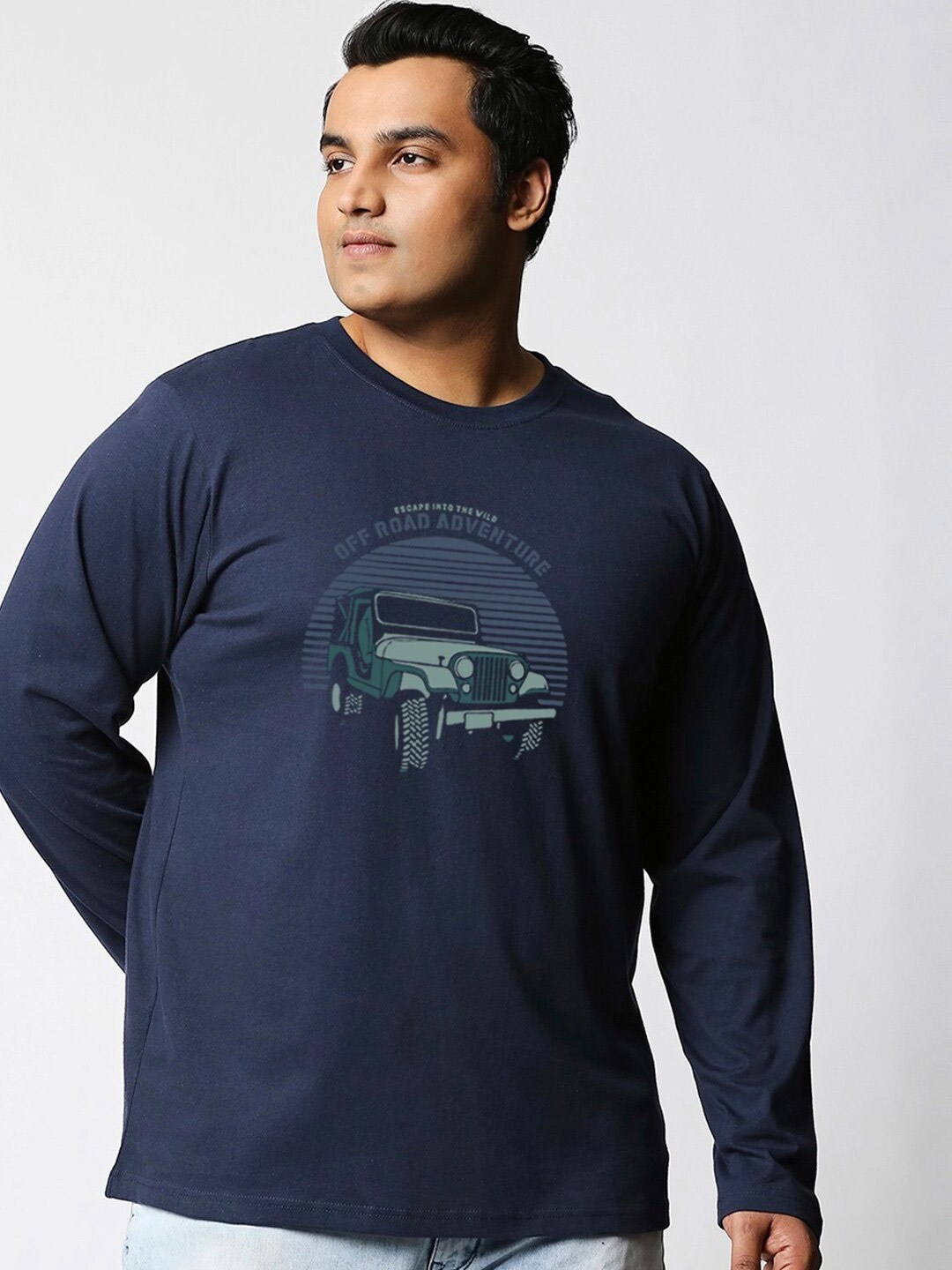 

Bewakoof Plus Men Plus Size Blue Biker Printed T-shirt