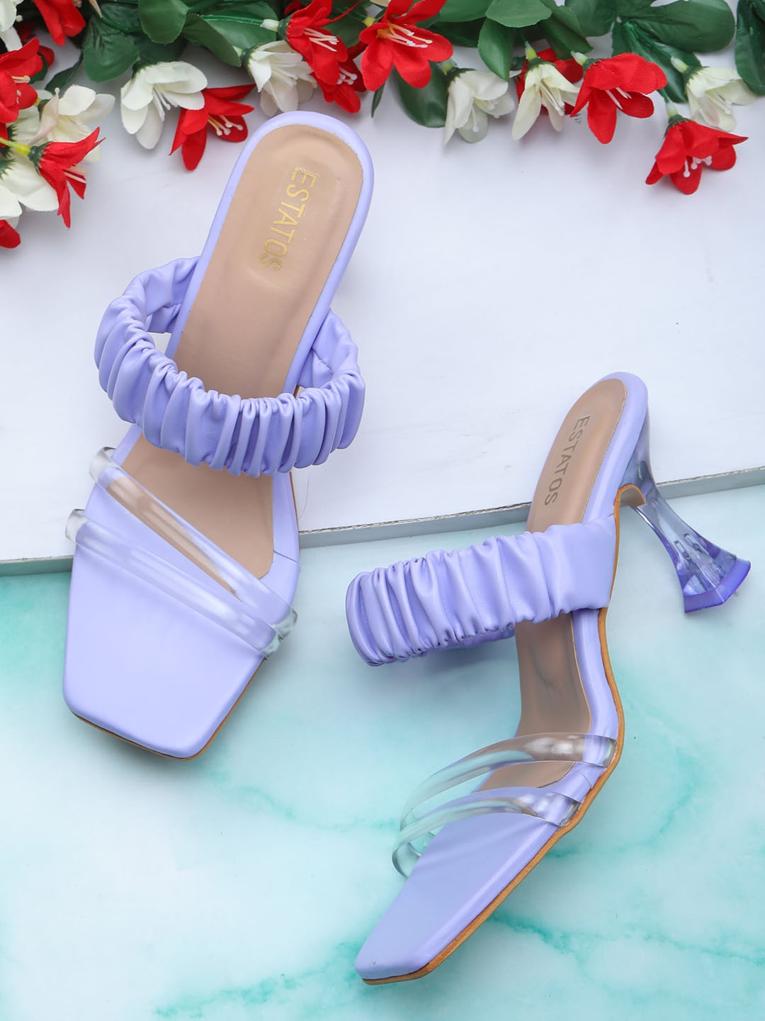 

ESTATOS Women Off White PU Party Kitten Heels Sandals