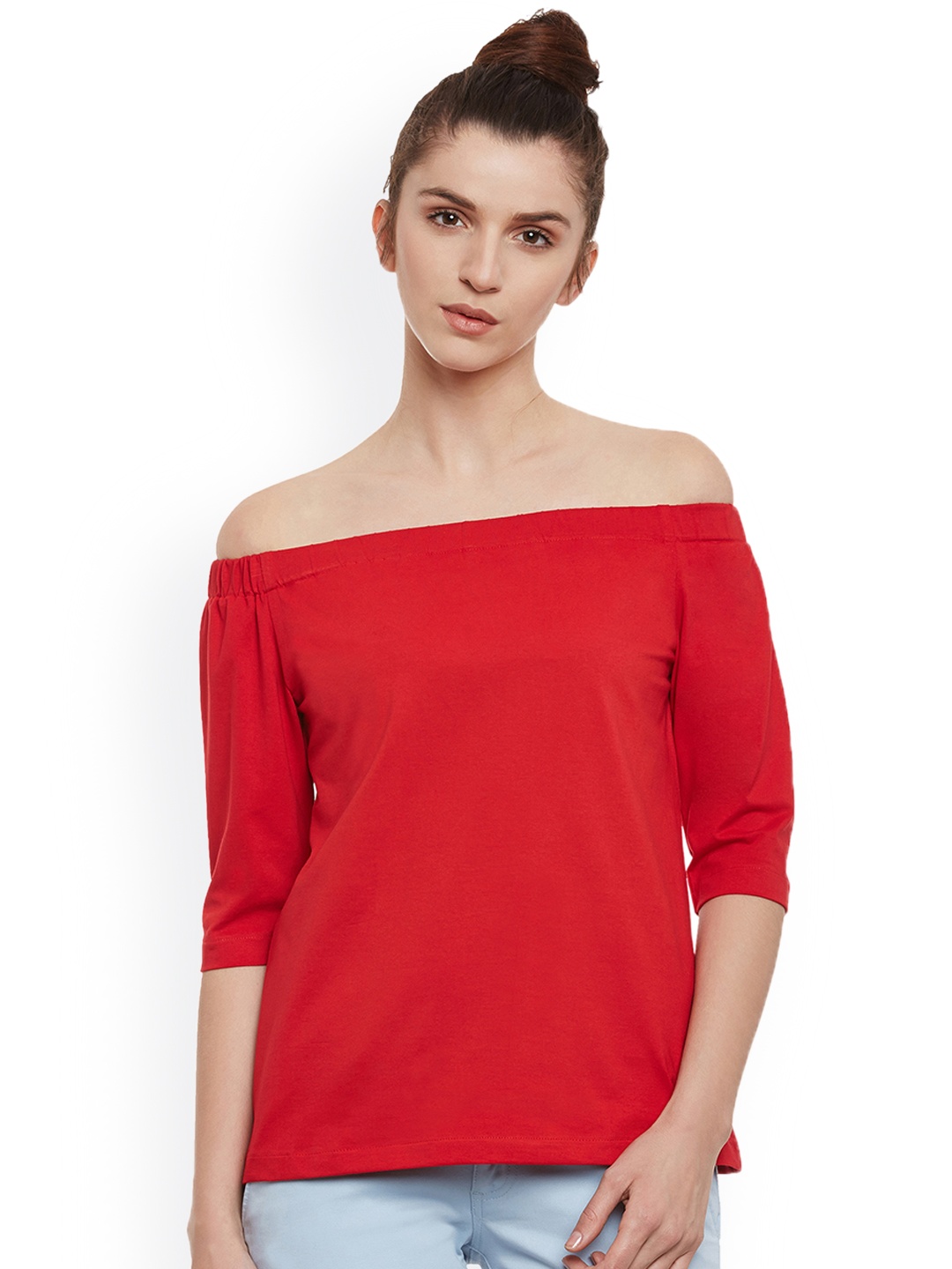 

Miss Chase Women Red Solid Bardot Top