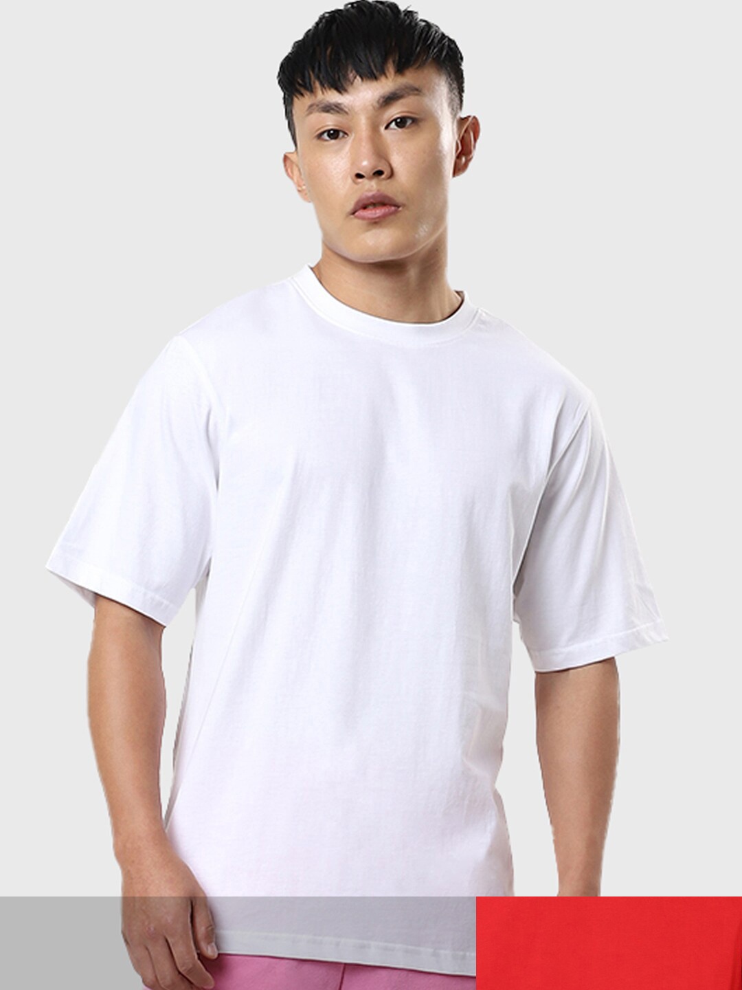 

Bewakoof Men Pack Of 2 Red & White Cotton Drop-Shoulder Sleeves Loose T-shirt