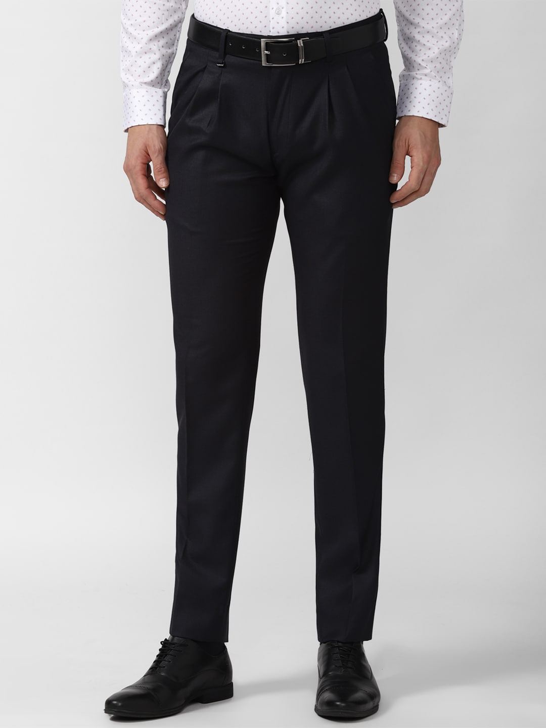 Van Heusen Men Black Slim Fit Pleated Trousers