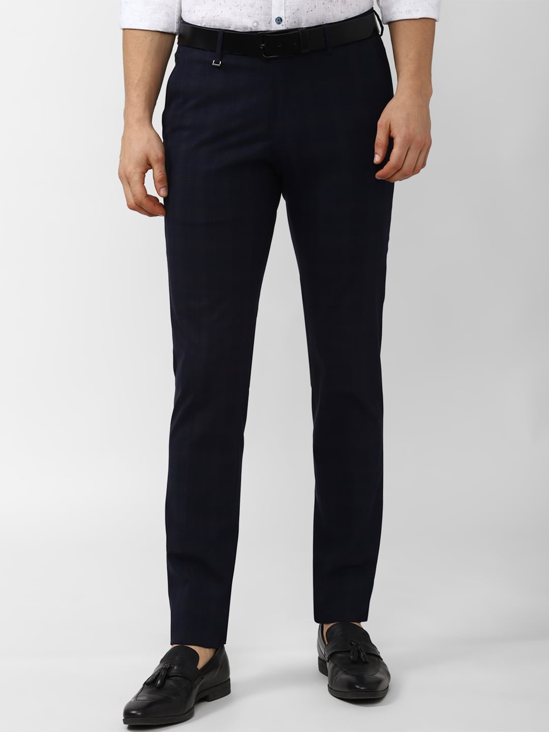 

Van Heusen Men Navy Blue Checked Slim Fit Trousers