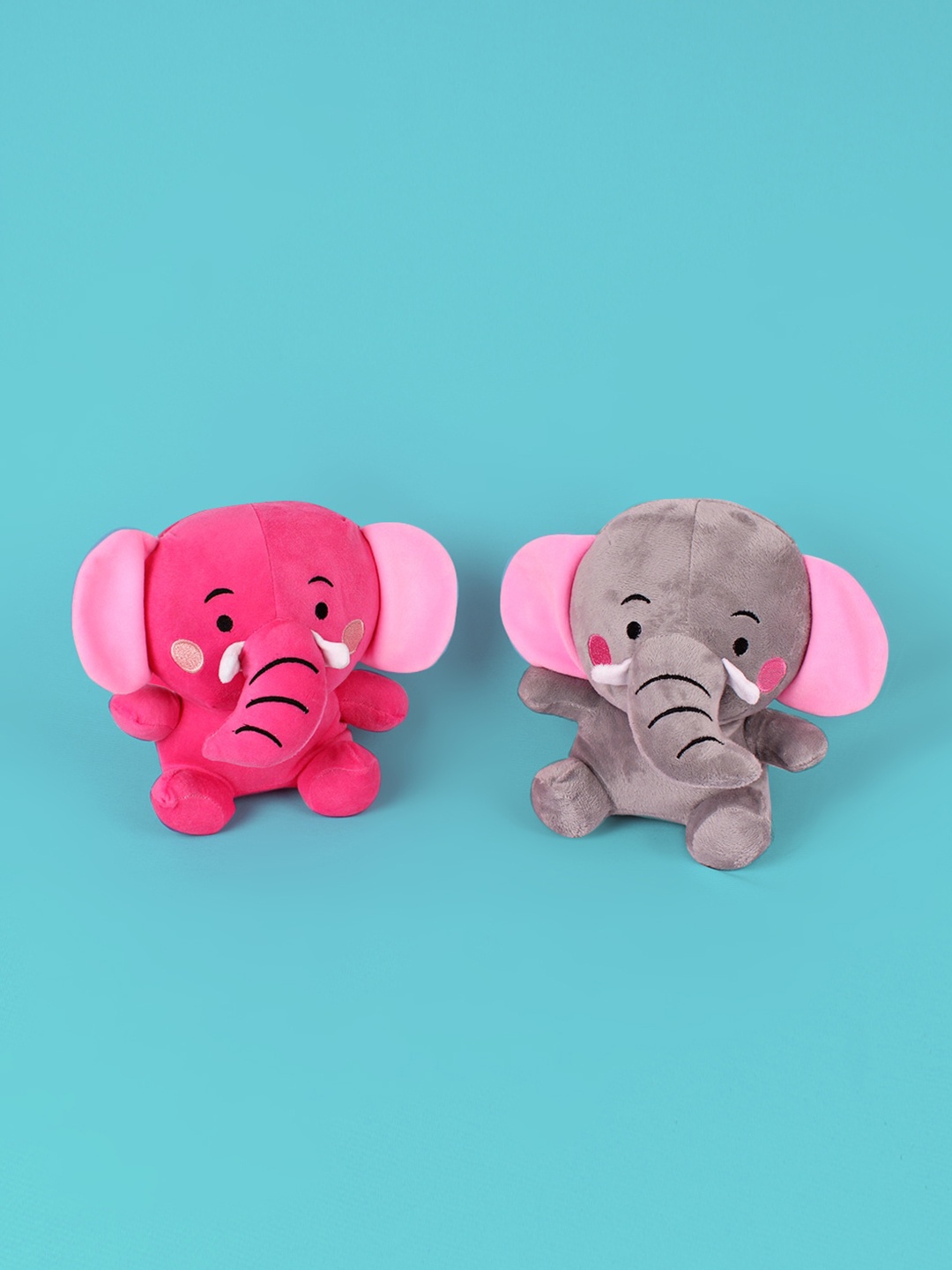 

DukieKooky Kids Set of 2 Pink & Grey Baby Elephat Soft Toys and Dolls