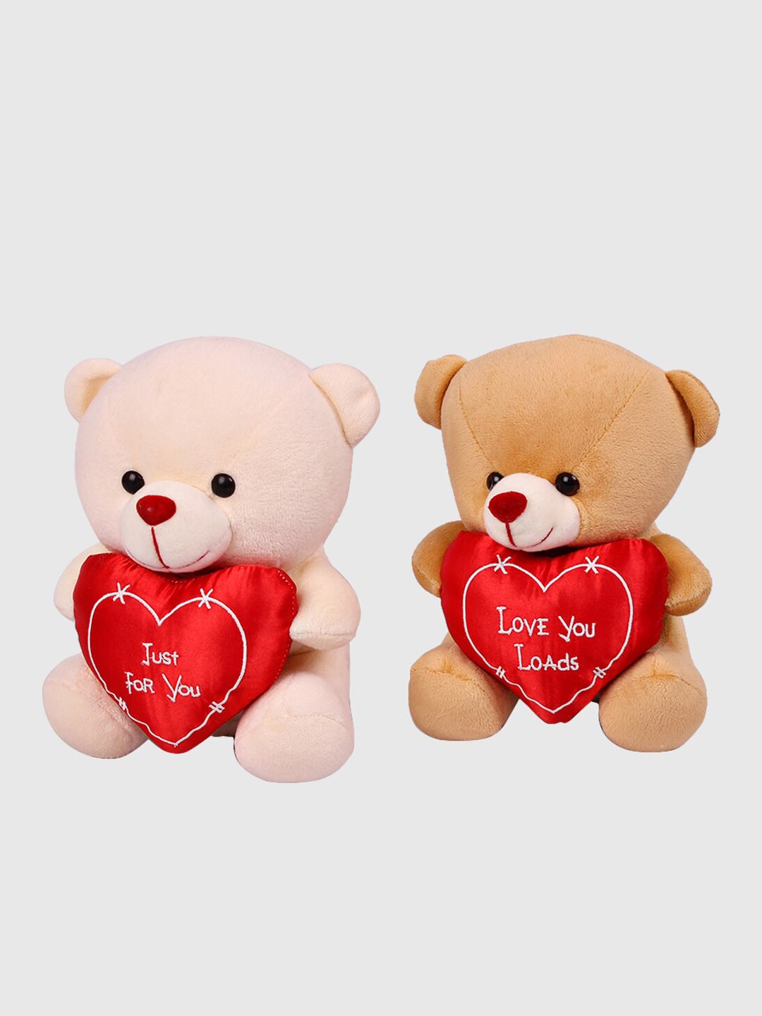 

DukieKooky Kids Set Of 2 Pink & Beige Embroidered Heart Teddy Bears Soft Toys