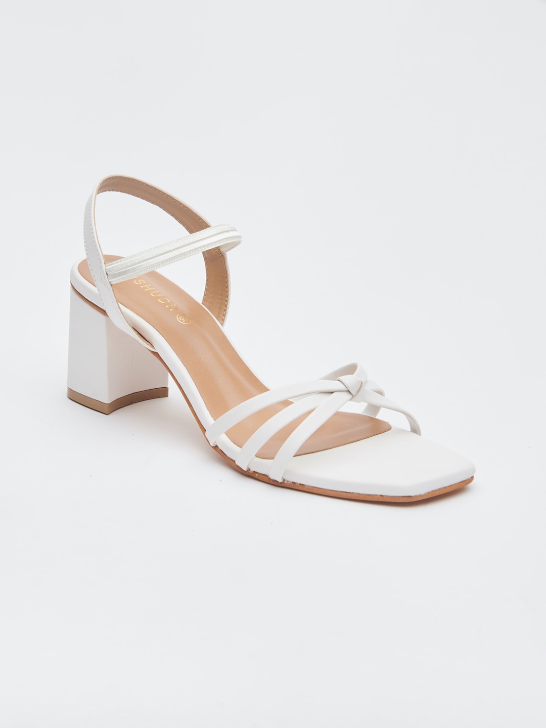 

Vishudh Women White PU Block Heels Sandals