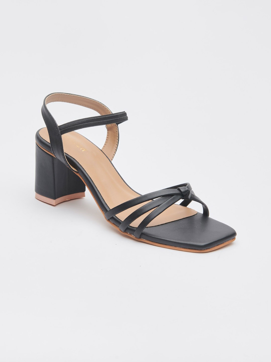 

Vishudh Women Gold-Toned PU Block Heels Sandals, Black