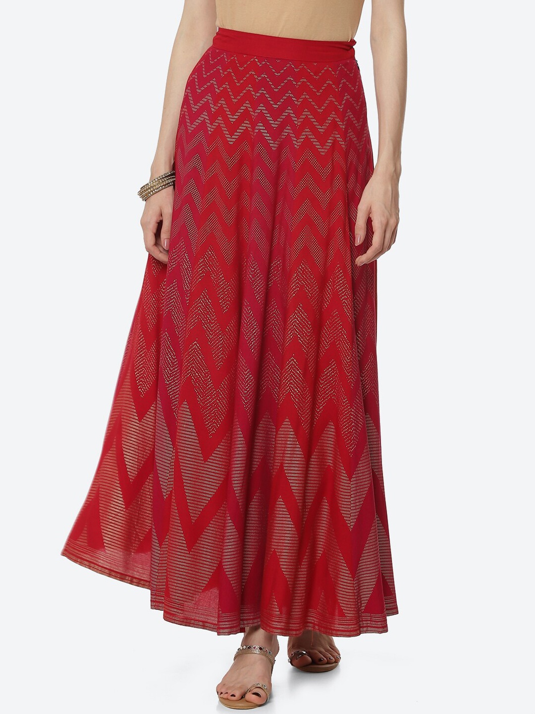 

Rangriti Women Red Printed Maxi Flared Skirt