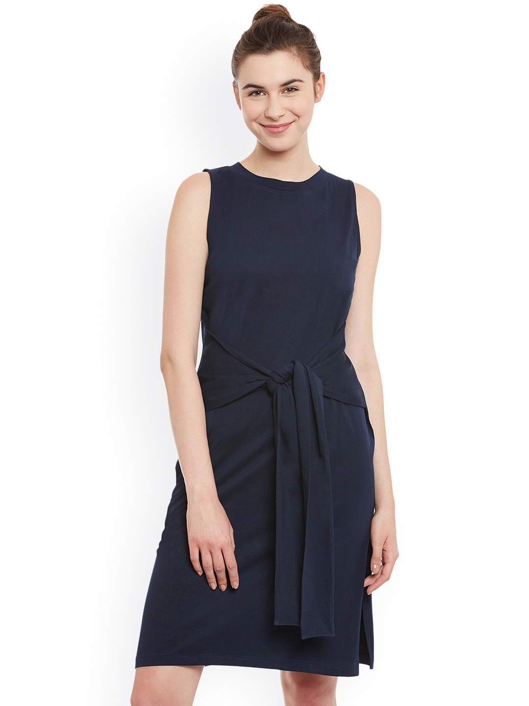 

Miss Chase Women Navy Blue Solid Sheath Dress
