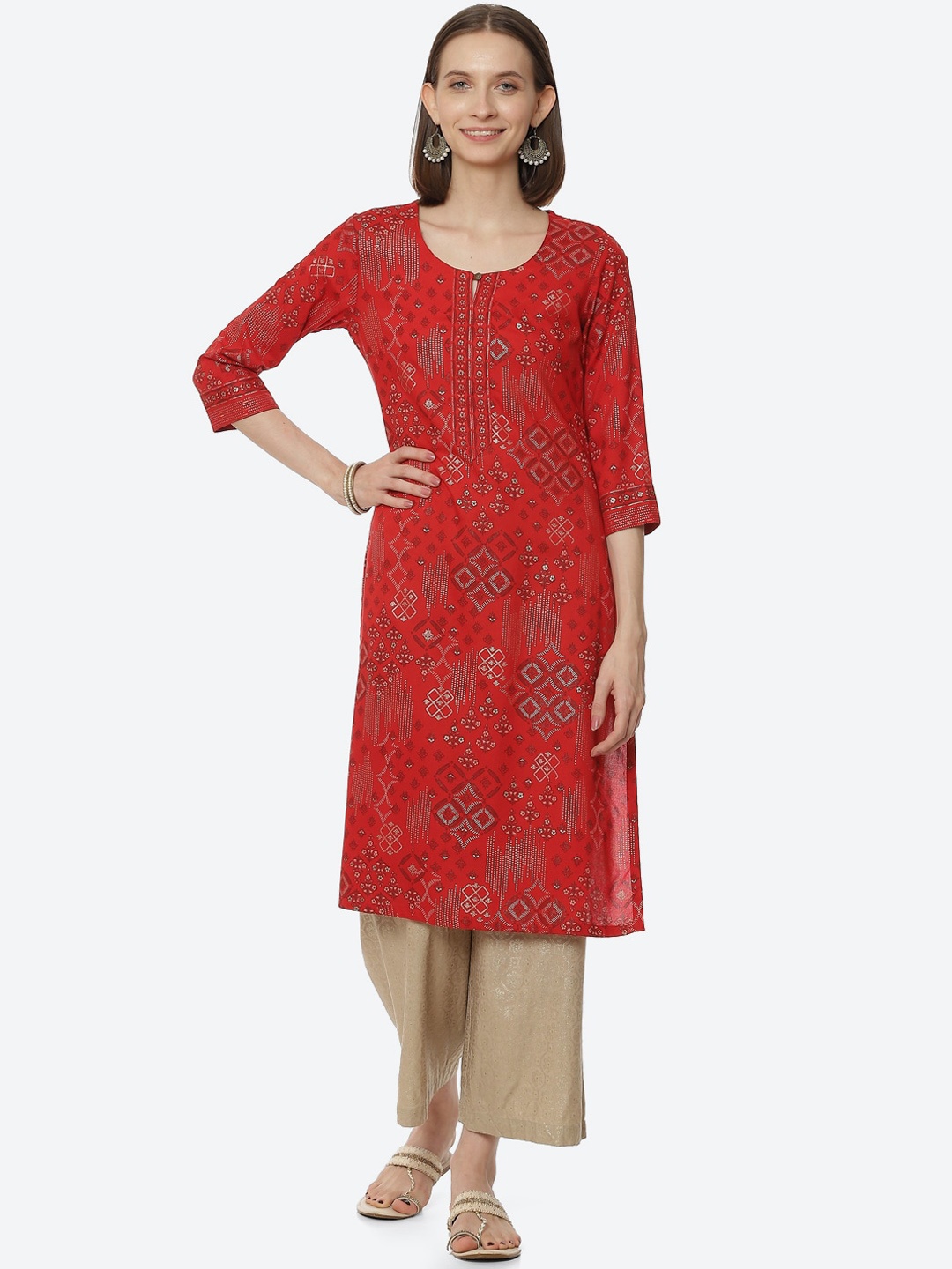 

Rangriti Women Rust Ethnic Motifs Printed Keyhole Neck Kurta