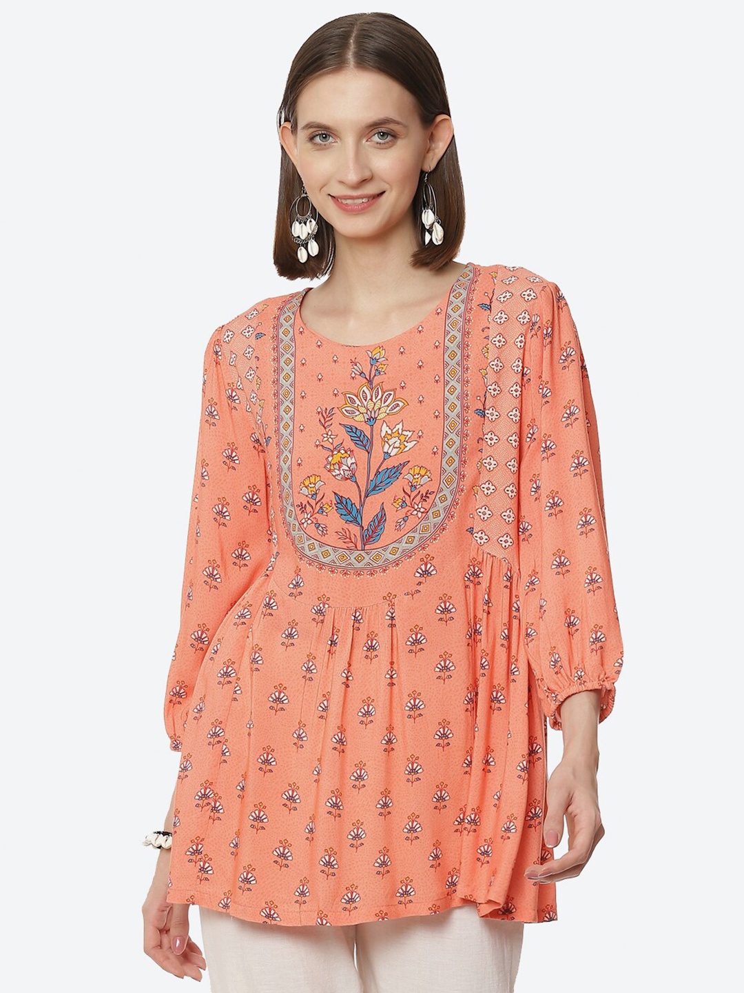 

Rangriti Coral Floral Printed Top