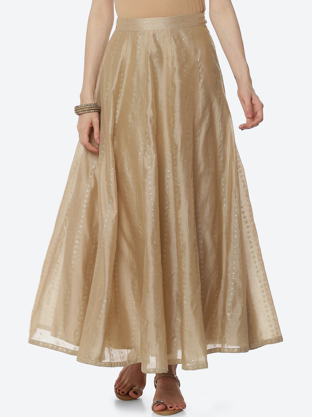 

Rangriti Women Gold-Toned Solid Flared Maxi Skirts