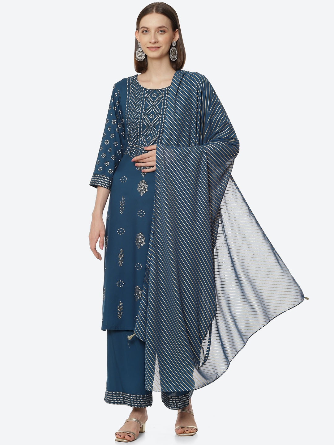 Rangriti Women Ethnic Motifs Printed Kurta with Trousers & With Dupatta, Blue