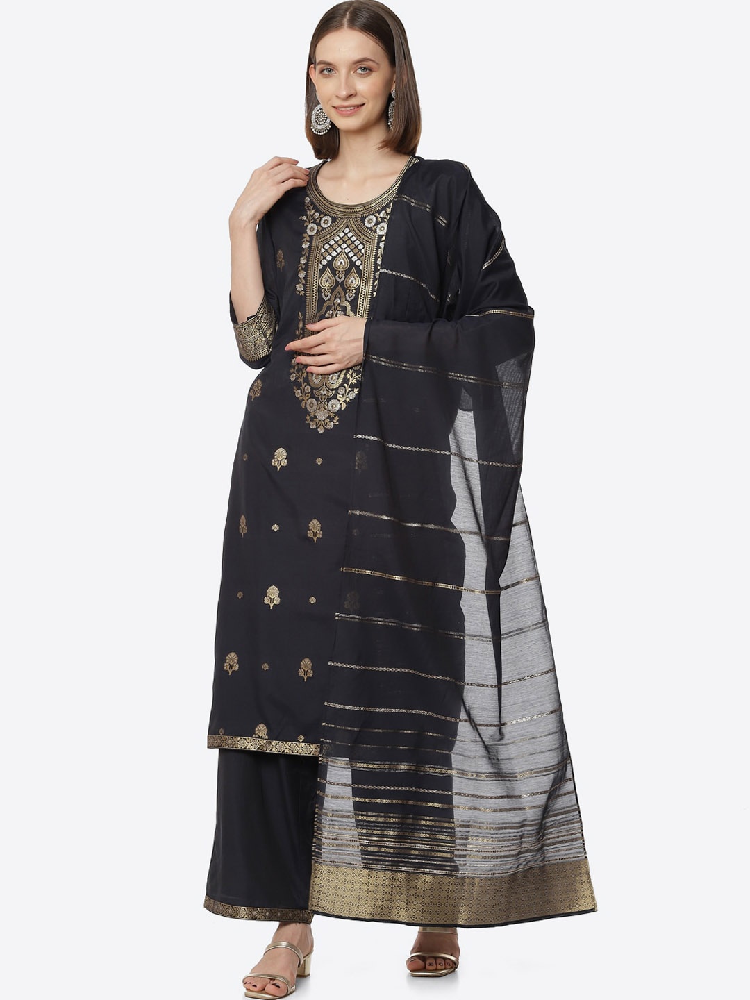 

Rangriti Women Yoke Design Kurta with Palazzo & With Dupatta Set, Navy blue