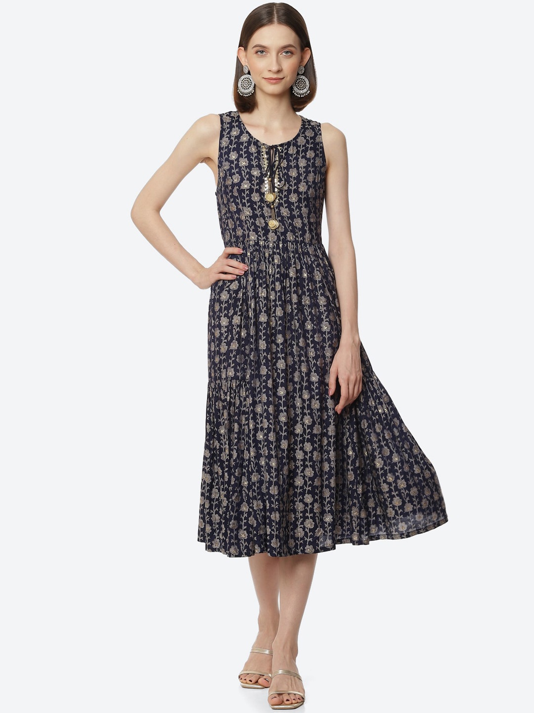 

Rangriti Women Navy Blue Ethnic Motifs Printed Ethnic Dress