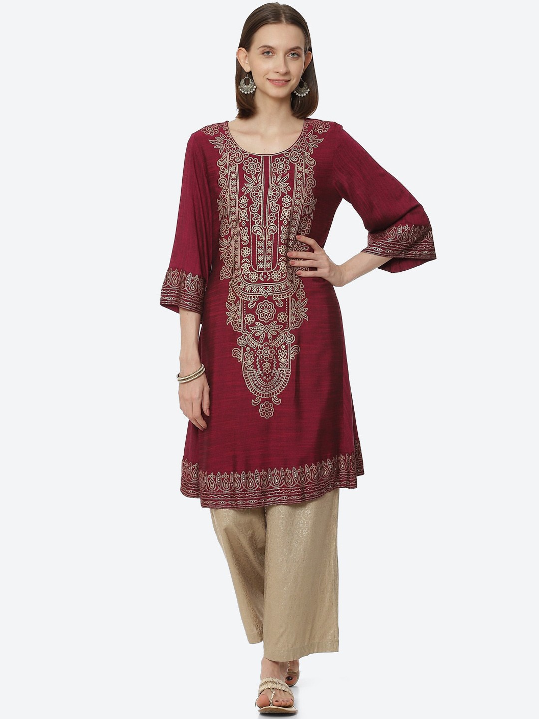 

Rangriti Women Pink Ethnic Motifs Thread Work Kurta
