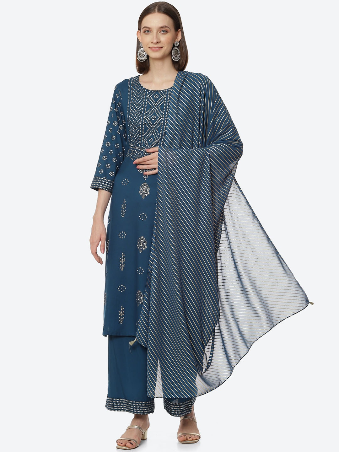 

Rangriti Women Ethnic Motifs Printed Kurta with Palazzo & With Dupatta, Blue