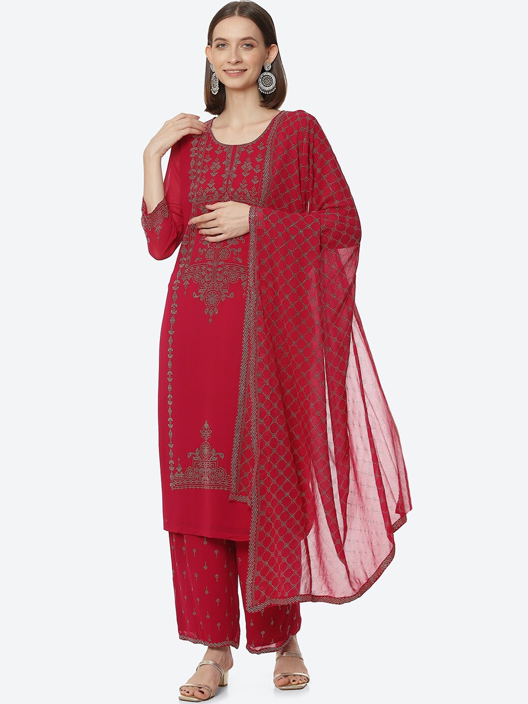 

Rangriti Women Ethnic Motifs Kurta with Trousers & With Dupatta, Pink