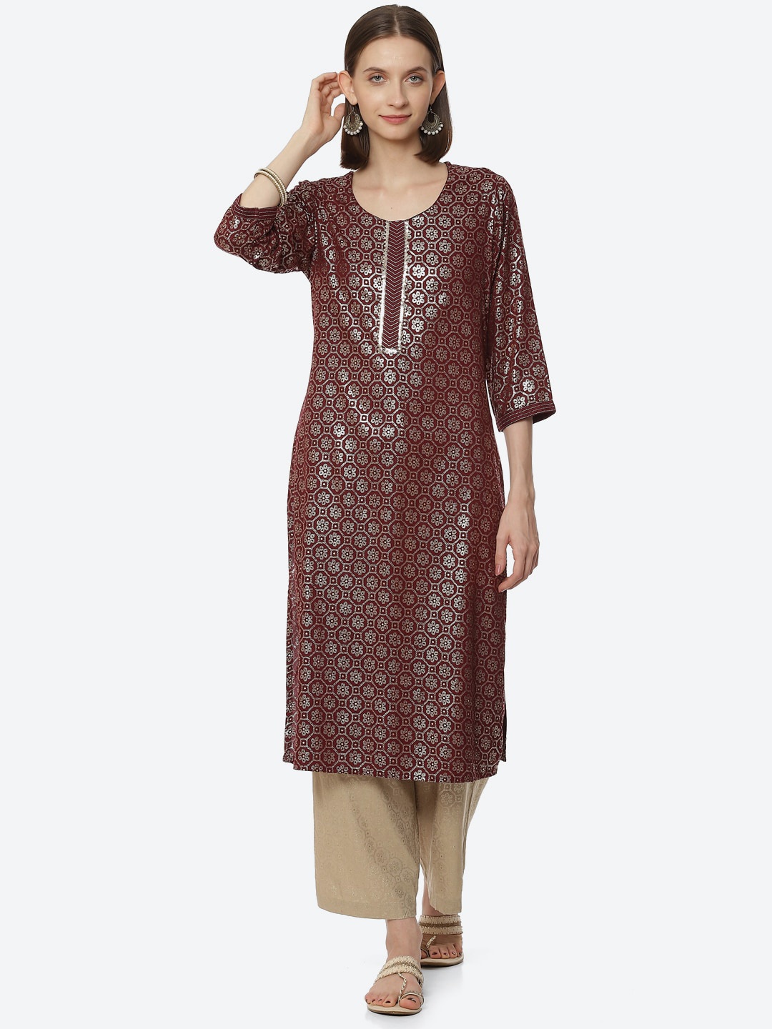 

Rangriti Women Maroon Ethnic Motifs Printed Kurta