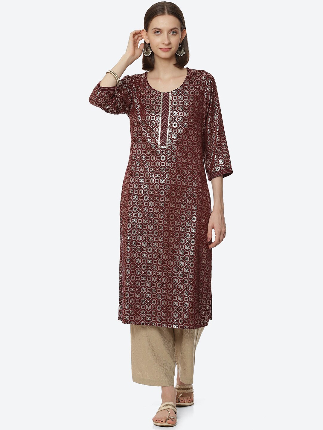 

Rangriti Women Maroon Ethnic Motifs Printed Kurta