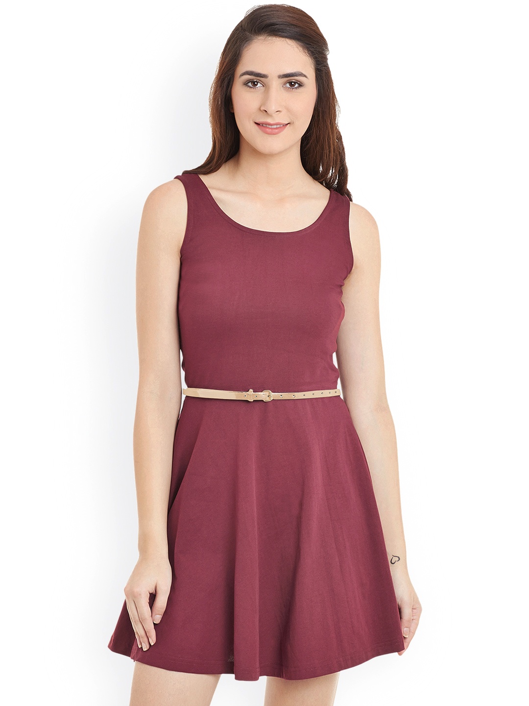 

Miss Chase Women Maroon Solid Fit and Flare Dress