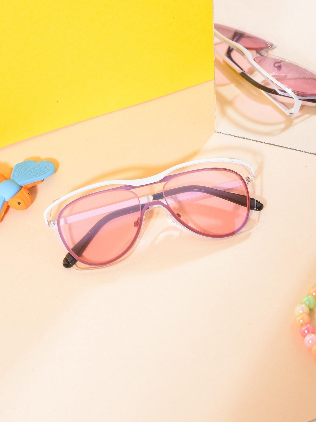 

POPLINS Kids Pink Lens & White Aviator Sunglasses with UV Protected Lens