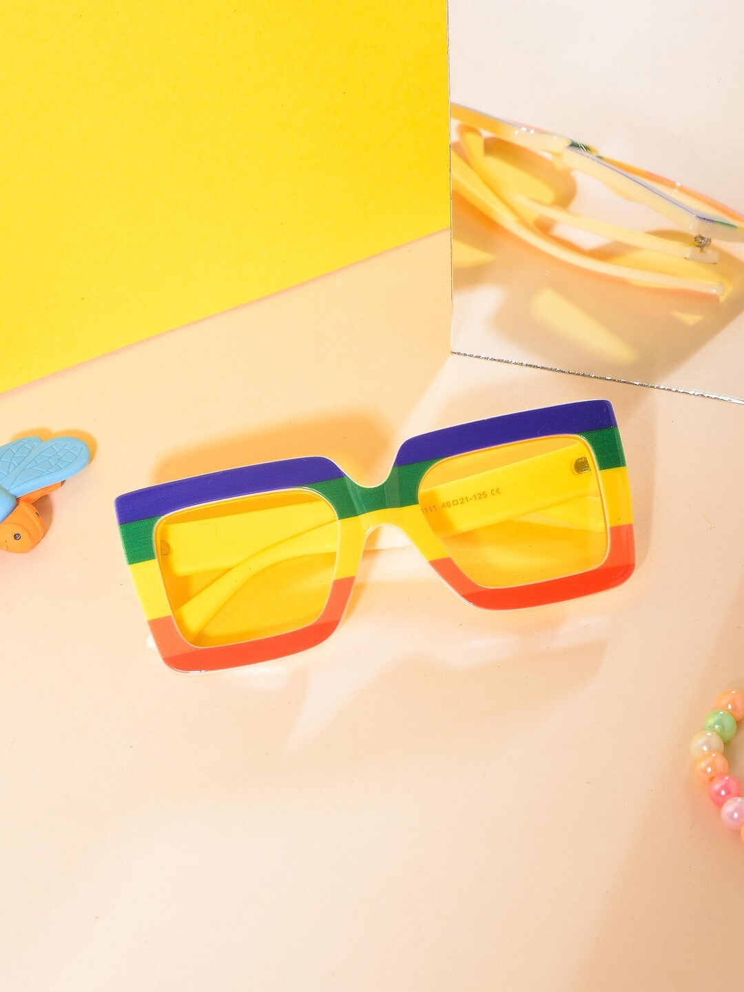 

POPLINS Kids Lens & Rectangle Sunglasses with UV Protected Lens, Yellow
