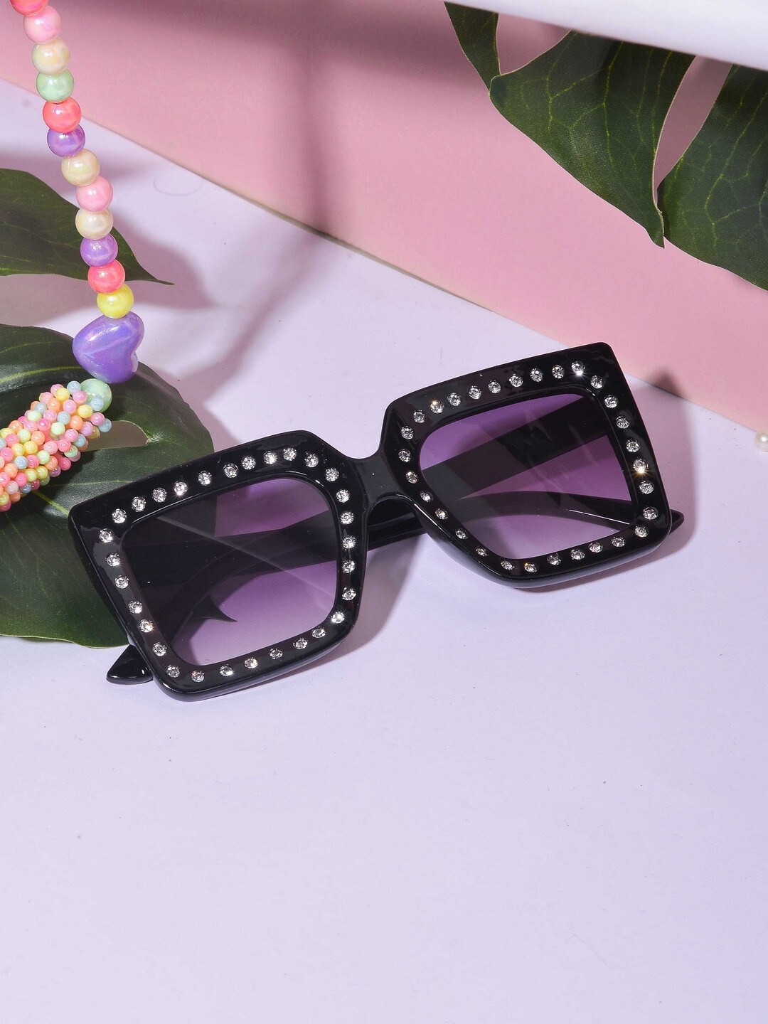 

POPLINS Unisex Kids Rectangle Sunglasses with UV Protected Lens GG-1081-E, Black
