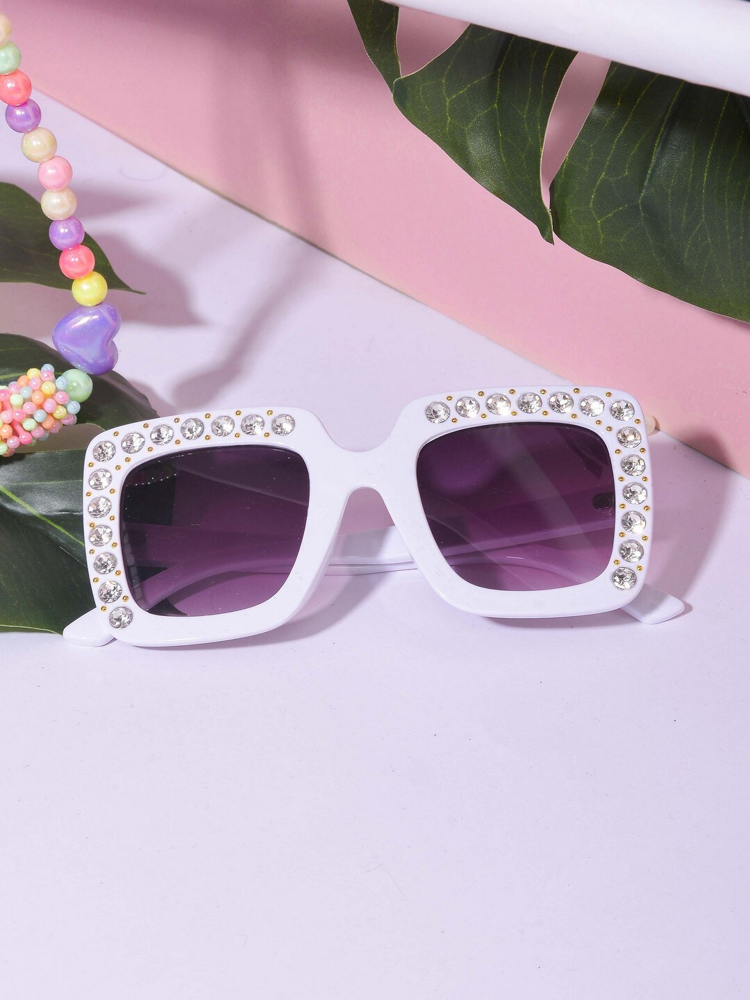 

POPLINS Unisex Kids Rectangle Sunglasses with UV Protected Lens GG-1078-B, Purple