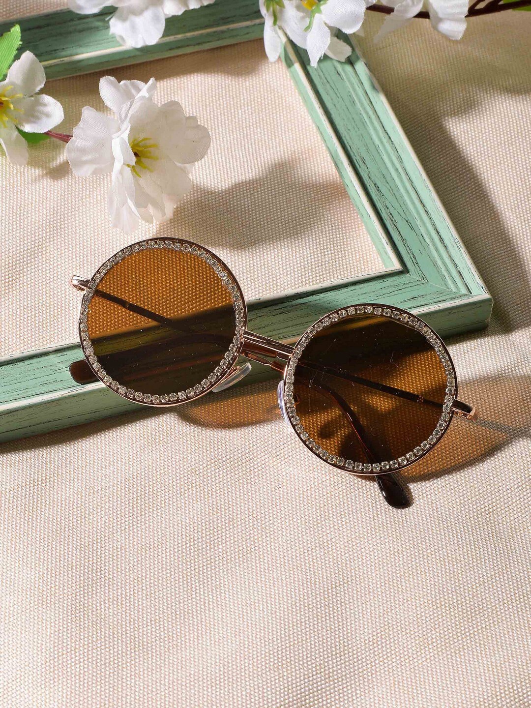 

POPLINS Unisex Kids Round Sunglasses with UV Protected Lens, Gold