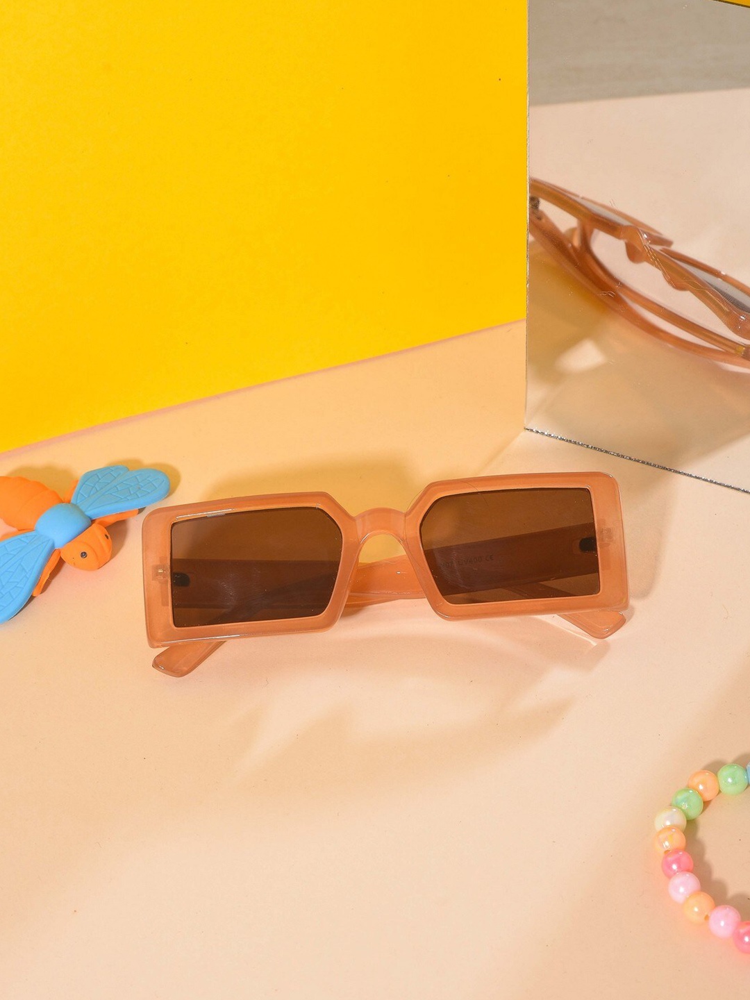 

POPLINS Unisex Kids Rectangle Sunglasses with UV Protected Lens, Brown