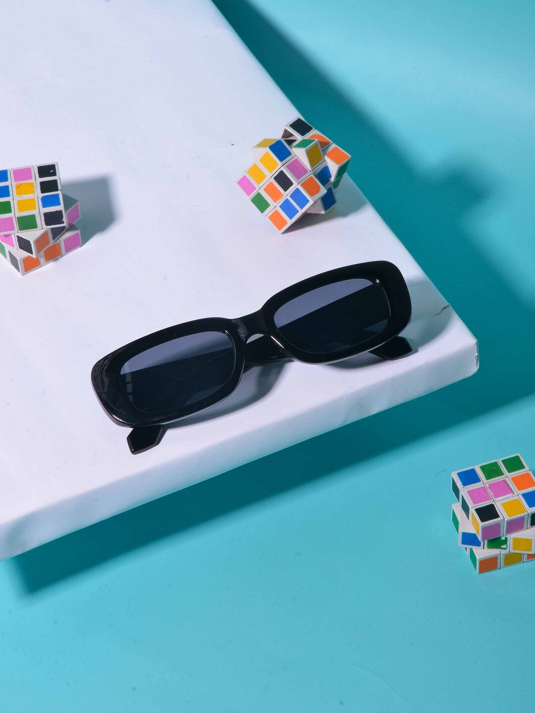 

POPLINS Unisex Kids Black Lens & Black Rectangle Sunglasses with UV Protected Lens